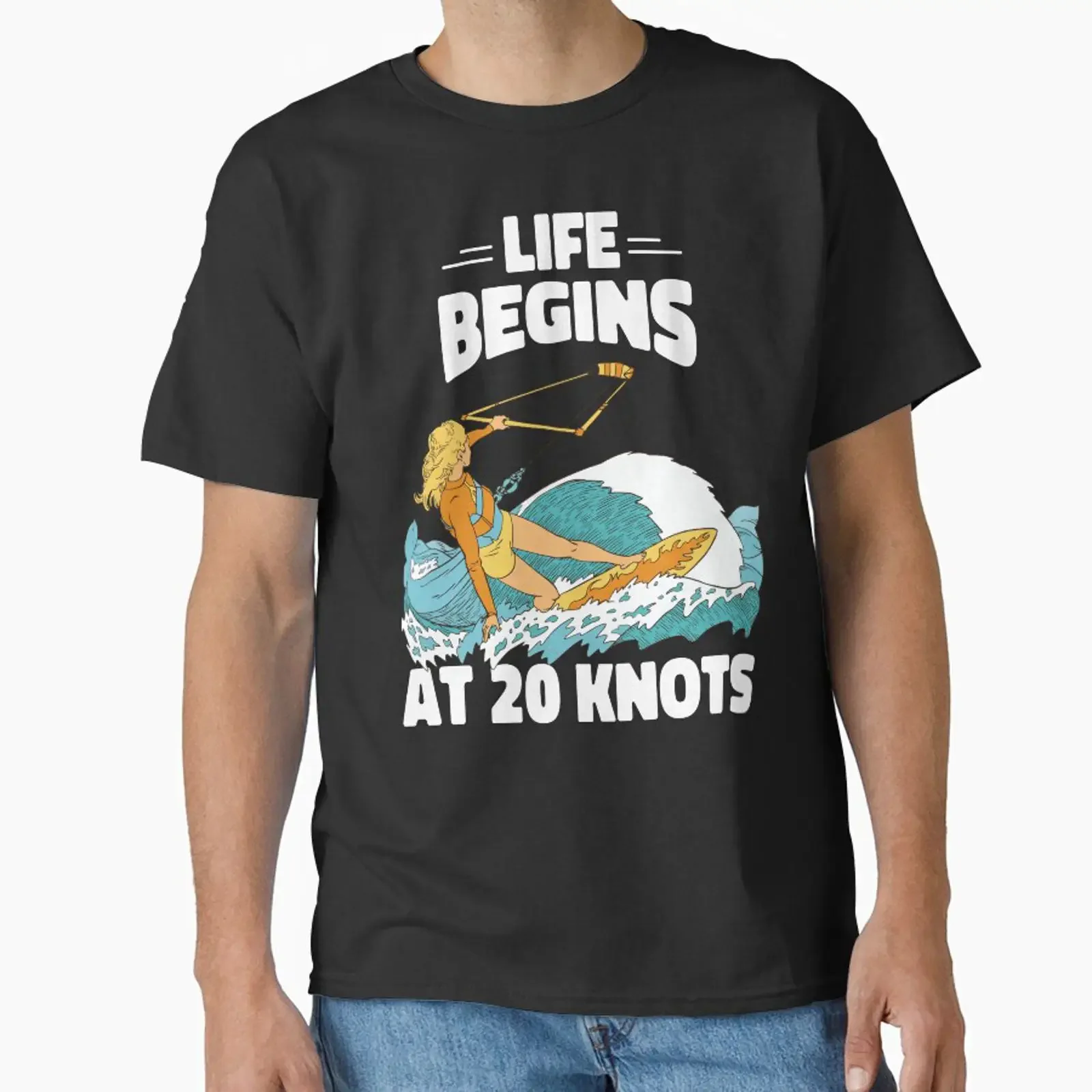 Kitesurfing Girl Riding Wave Retro Art Classic T Shirt vintage Washed Unisex streetwear Breathable Versatile Slightly Soft