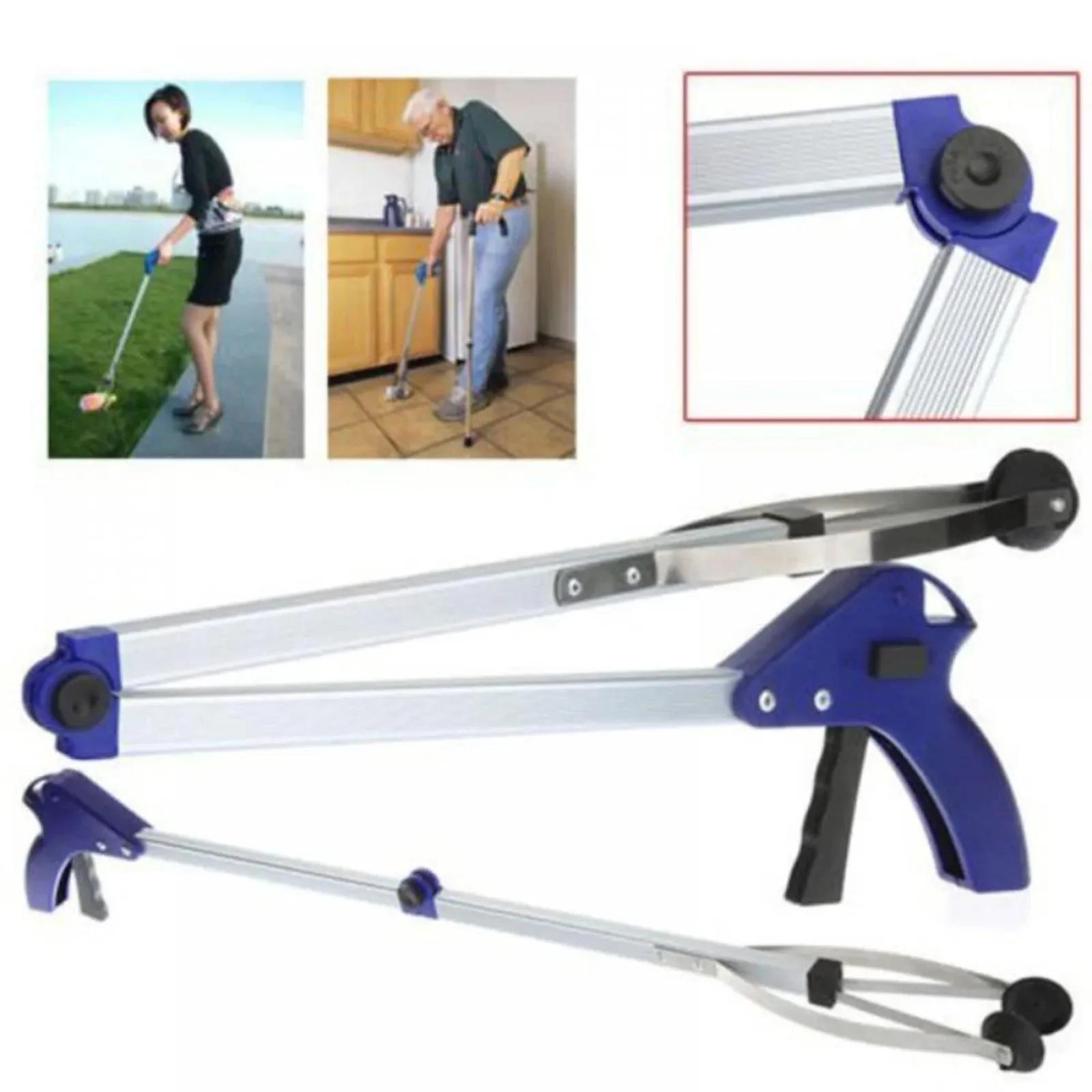 Long Foldable Thick Aluminum Alloy Helper Grabber Garbage Collector Sanitation Broom Waste Clip  Lightweight Tools for Seniors