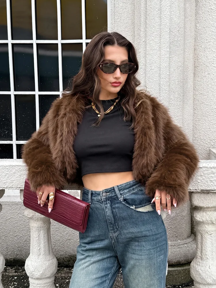 Short Coat Women Faux Fur Fox Coats Jackets Casual Coat Thick Warm Y2k Streetwear Jacket Elegant Work Outerwear Autumn Winter