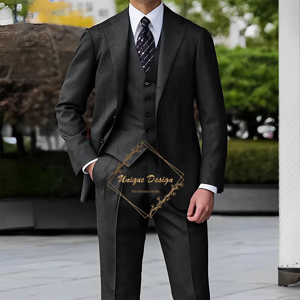 Costume gris classique pour hommes, 3 pièces, veste, gilet, pantalon, ensemble élégant pour mariage,