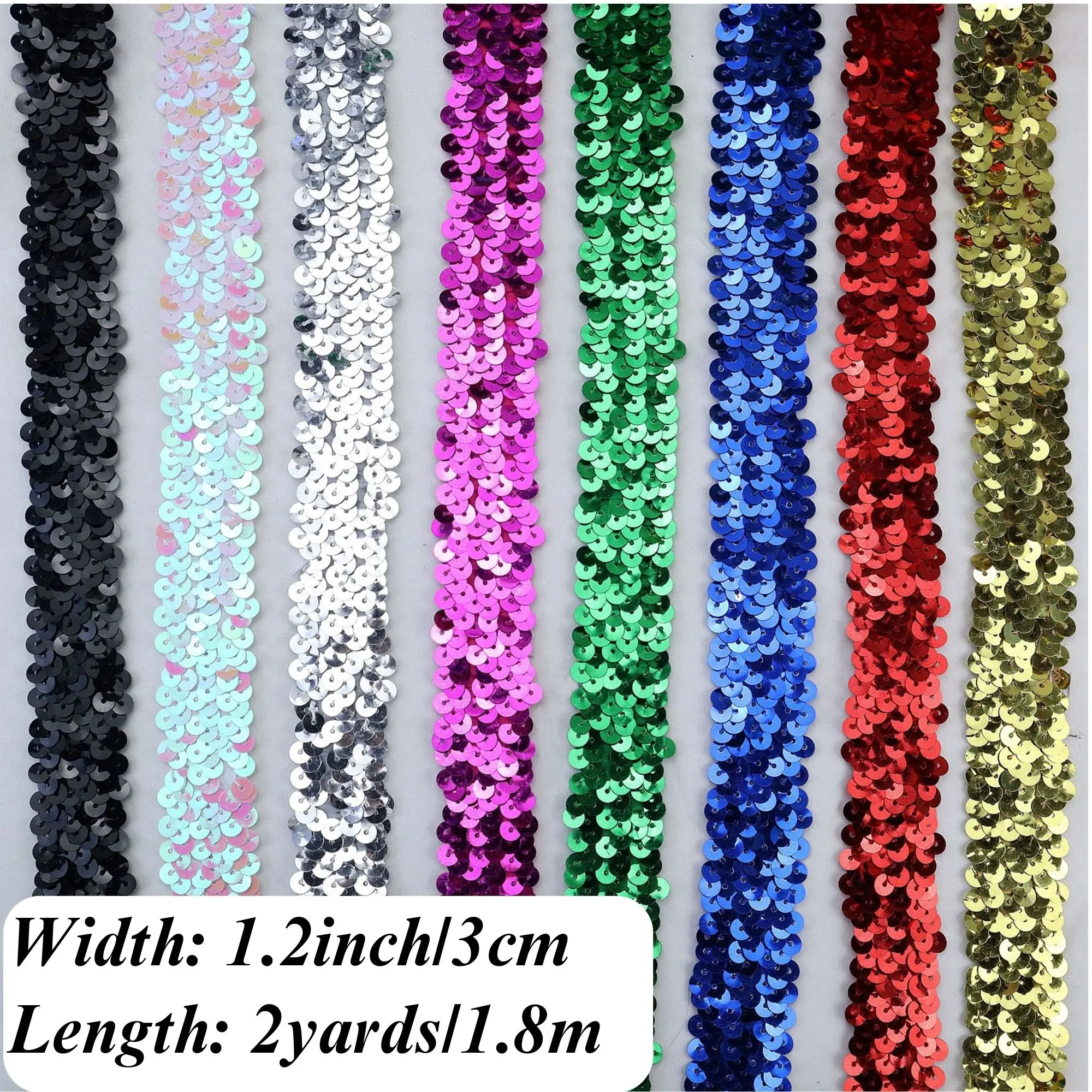 2 Yards Elastic Sequin Ribbon Glitter Stretch Trim for Sewing Dress Headband Supply