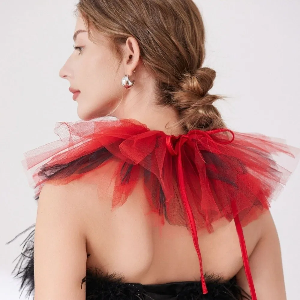 Retro Colored Tulle Ruffled False Collar Mesh Three-Layer Detachable Collar Shawl Fake Collar Women