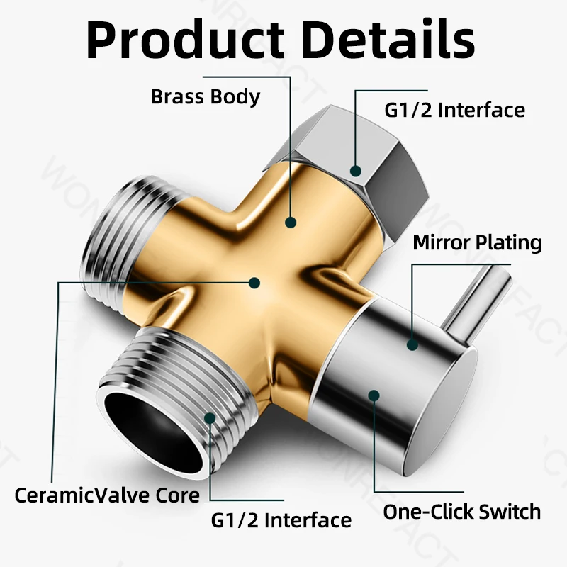 Bathroom Shower Head Diverter Valve Shower Arm Three-way Switching Valve Independent Switch Brass Water Divider ValveUniversal