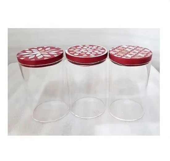 Eid al-Fitr Gift Mop Inlaid Cake Stand Acrylic Jar Brick Red 3-Piece Set Wood Lid Mother-of-Pearl Dessert Decorator