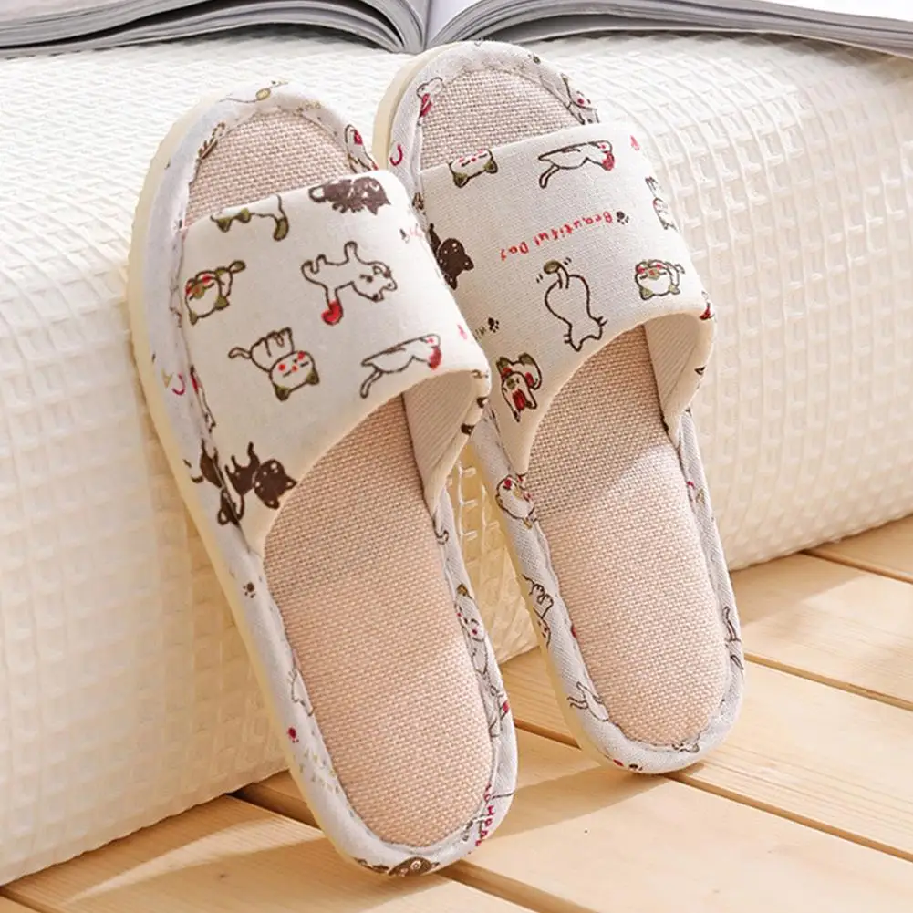 Women Flax Slippers Home Slippers Linen Summer Lightweight Flat Sandal Breathable Comfortable Non-Slip Slides Indoor Men Slipper