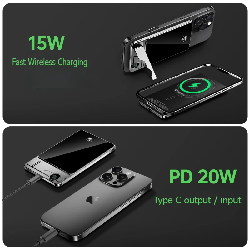 超薄型 10000mAh 磁気パワーバンク 20W ポータブルワイヤレス急速充電器 iPhone 15 14 13 12 11 バックアップバッテリー Magsafe対応