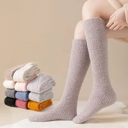 Winter Warm Long Socks Women Thick Thermal Cotton Knee High Socks Breathable Solid Harajuku Casual Thicken Terry Stockings