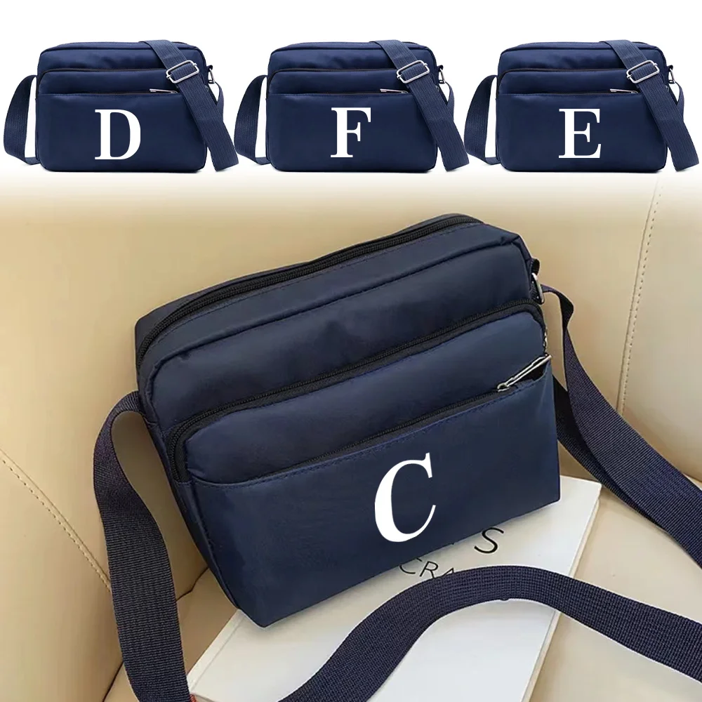 White Letter Series Printing Pattern Large Capacity Travel and Commuting Storage Blue Bag Multi-layer One Shoulder Crossbody Bag