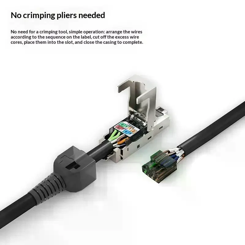 1Pc RJ45 Cat8 Cat7 Cat6a Connectors Tool-Free Zinc Alloy Shielded Ethernet Termination Plugs For 23AWG SFTP Cables