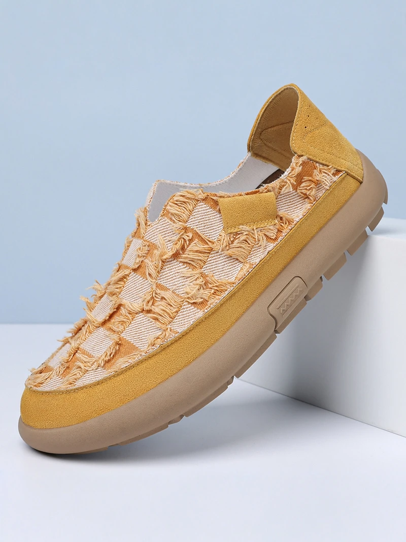 Men's Canvas Shoes Summer New Style Breathable Slip-On Sports Casual Board Shoes Trendy Low Help round Toe Rubber Outsole