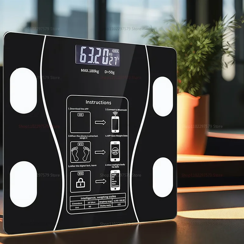 Báscula electrónica de precisión para el hogar, báscula inteligente para grasa corporal con Bluetooth, báscula corporal humana para pérdida de peso saludable para mujeres