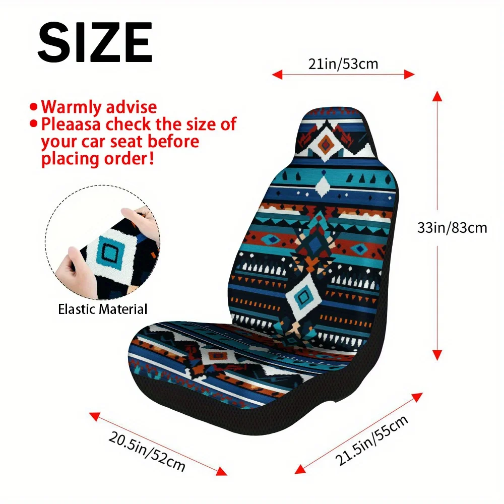 2pcs Geometric Tribal Stripes Car Seat Covers Set - High-Quality Full Set For Most Cars, Universal Fit, Machine Washable Polyest