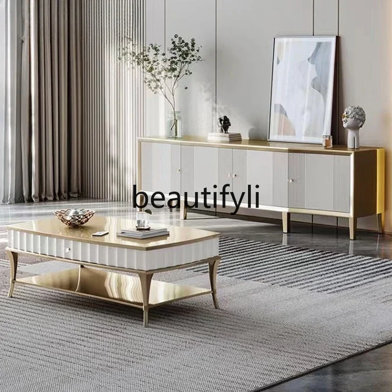 

ZXQAmerican-style Solid Wood Coffee Table Living Room Modern Simple Rectangular Tea Table Storage