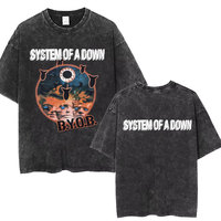 Washed Vintage Rock Band System of A Down BYOB Graphic T-shirt Men Alternative Metal Music Tshirt Male Casual Oversized T Shirt