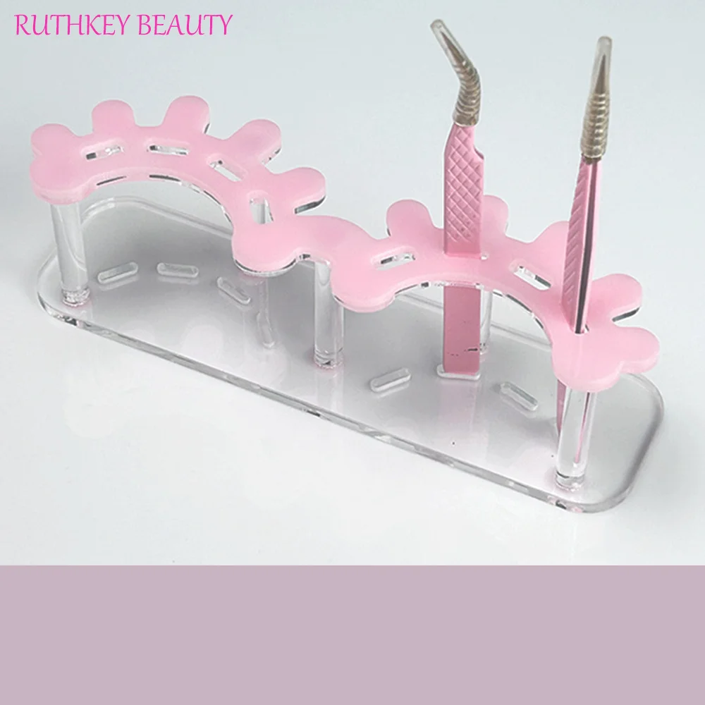 Acrylic Pink Hold Tweezers Private Label Lash Tools Eyelash Holder For Eyelash Extension Lash Tile eyelash shape Tweezers holder