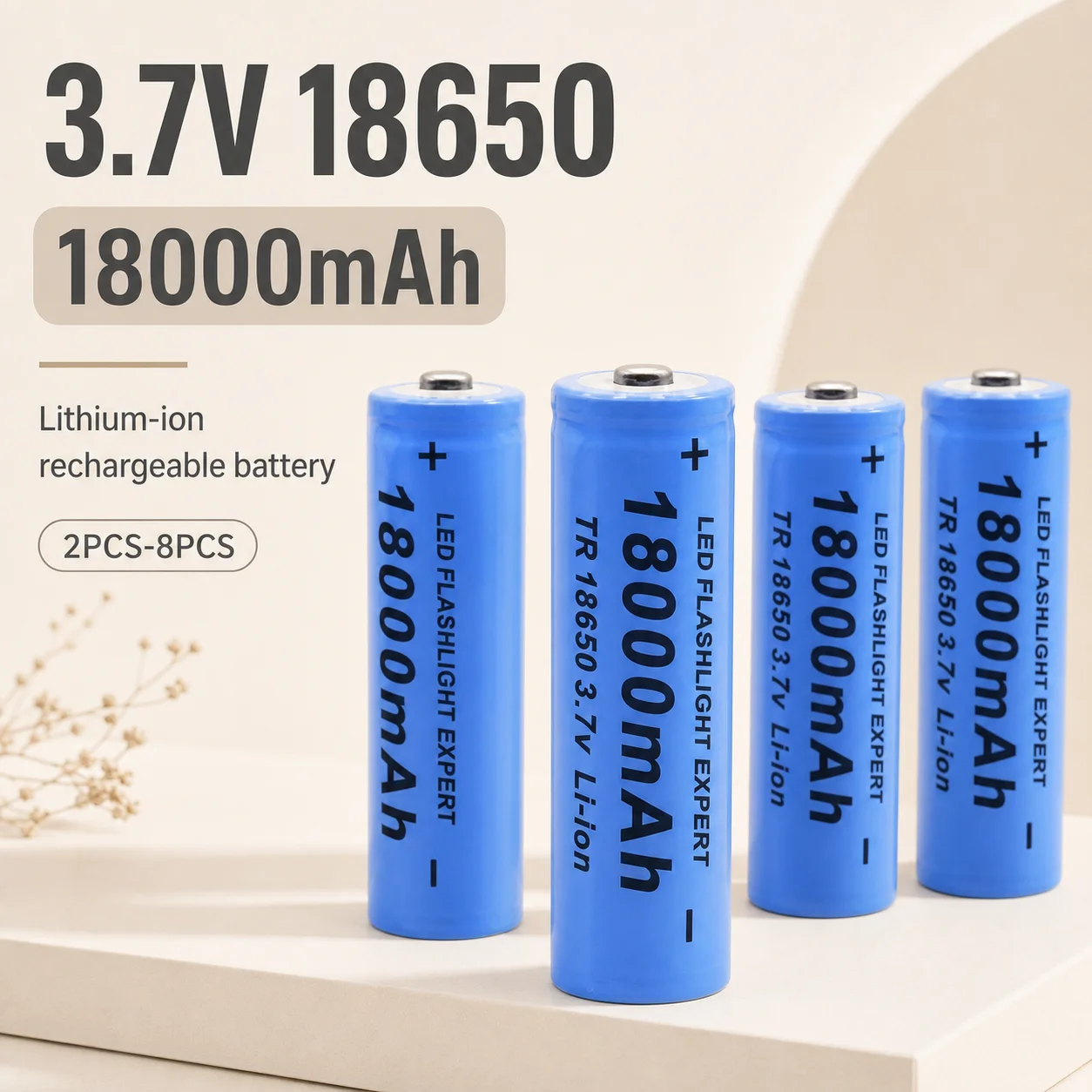 18650 Li-ion Rechargeable Battery 3.7V 18000mAh High Discharge for LED Flashlight Power Tools Portable Device
