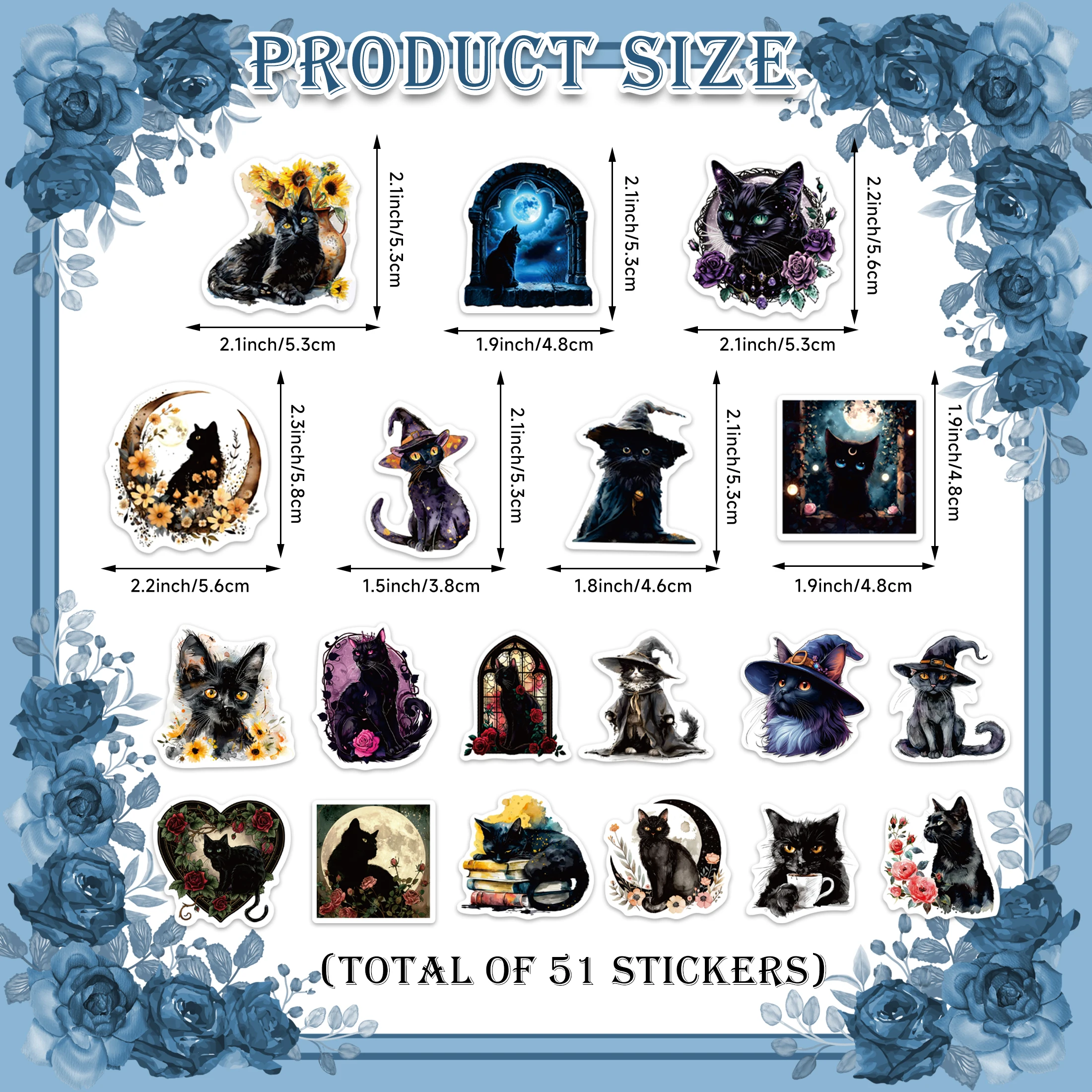 Świecące w ciemności naklejki z motywem kota i słońca, 51 szt., ciemny styl, świecące naklejki samoprzylepne, wodoodporne, artykuły.