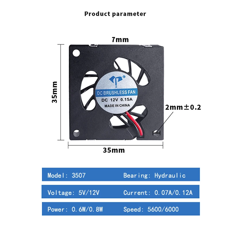 Magnetic Suction 35mm × 7mm Micro Turbo Fan 5v/12v Box Type Blower Fan Cooling Fan Side Outlet 2-wire A1 Interface A5 view 5