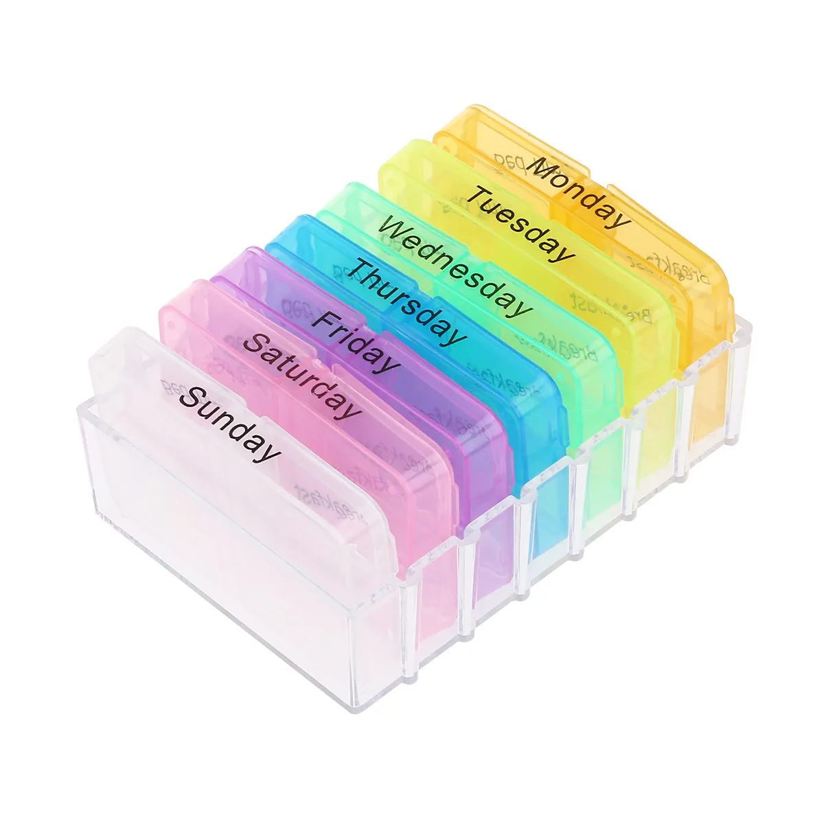 7-Day Tablet Pill Organizer 28-Cell Weekly Medicine Storage Container Color-Coded Days Meal Labels Portable Pill Box