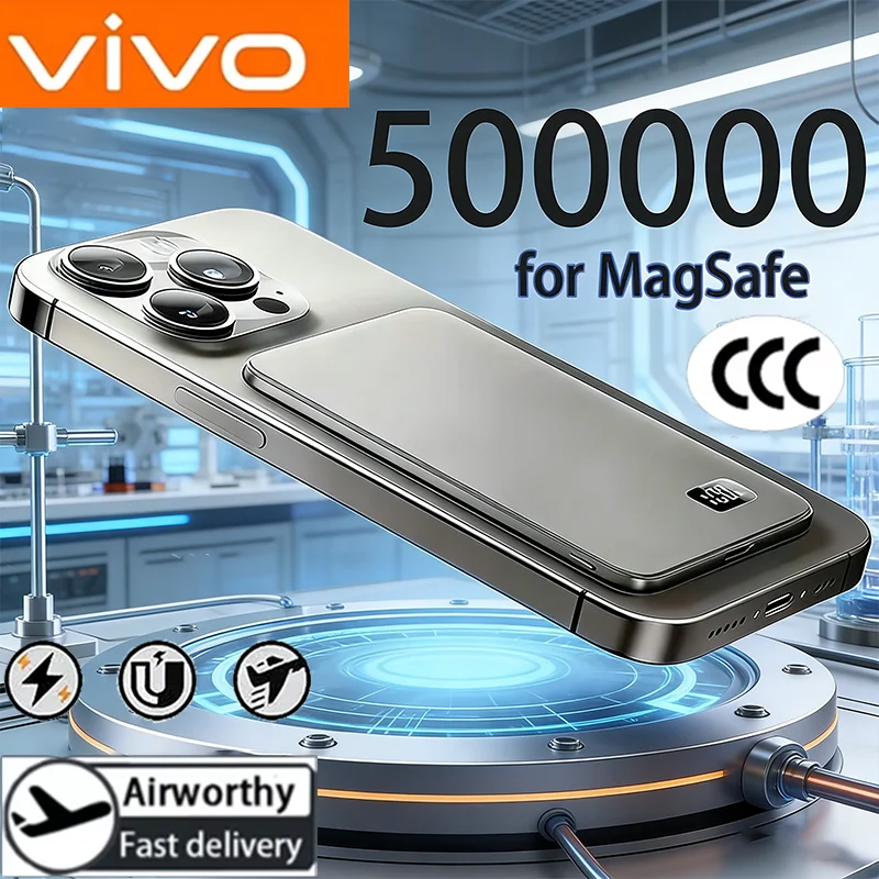 

Портативный внешний аккумулятор ViVO 500000 мАч для MagSafe, ультратонкий, с магнитной беспроводной сверхбыстрой зарядкой, сертифицированный CCC, с электронным дисплеем