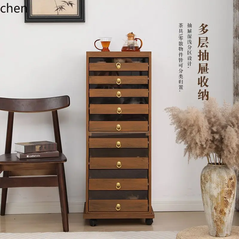 HT  Walnut Solid Wood Bracelet Jewelry Tea Set Storage Cabinet Jewelry Organizer