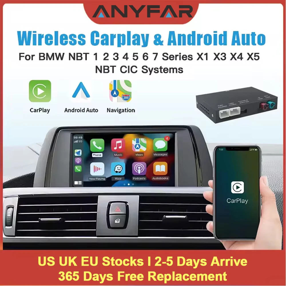 ANYFAR Kabelloses CarPlay für BMW NBT-System 1 2 3 4 5 6 7 Serie X1 X3 X4 X5 X6 MINI F56 F15 F16 F25 F26 F48 F01 F10 F22 F20 F30 F32