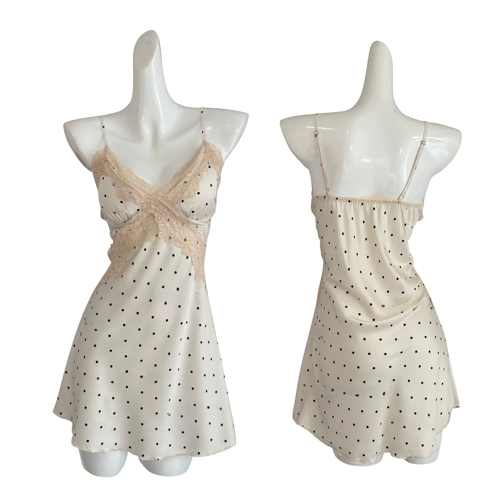 Sexy Sleepwear Girl Nightgown Ice Silk Nightdress Women's Summer with Chest Pad Lace Pajamas Loungewear Long-sleeved Set