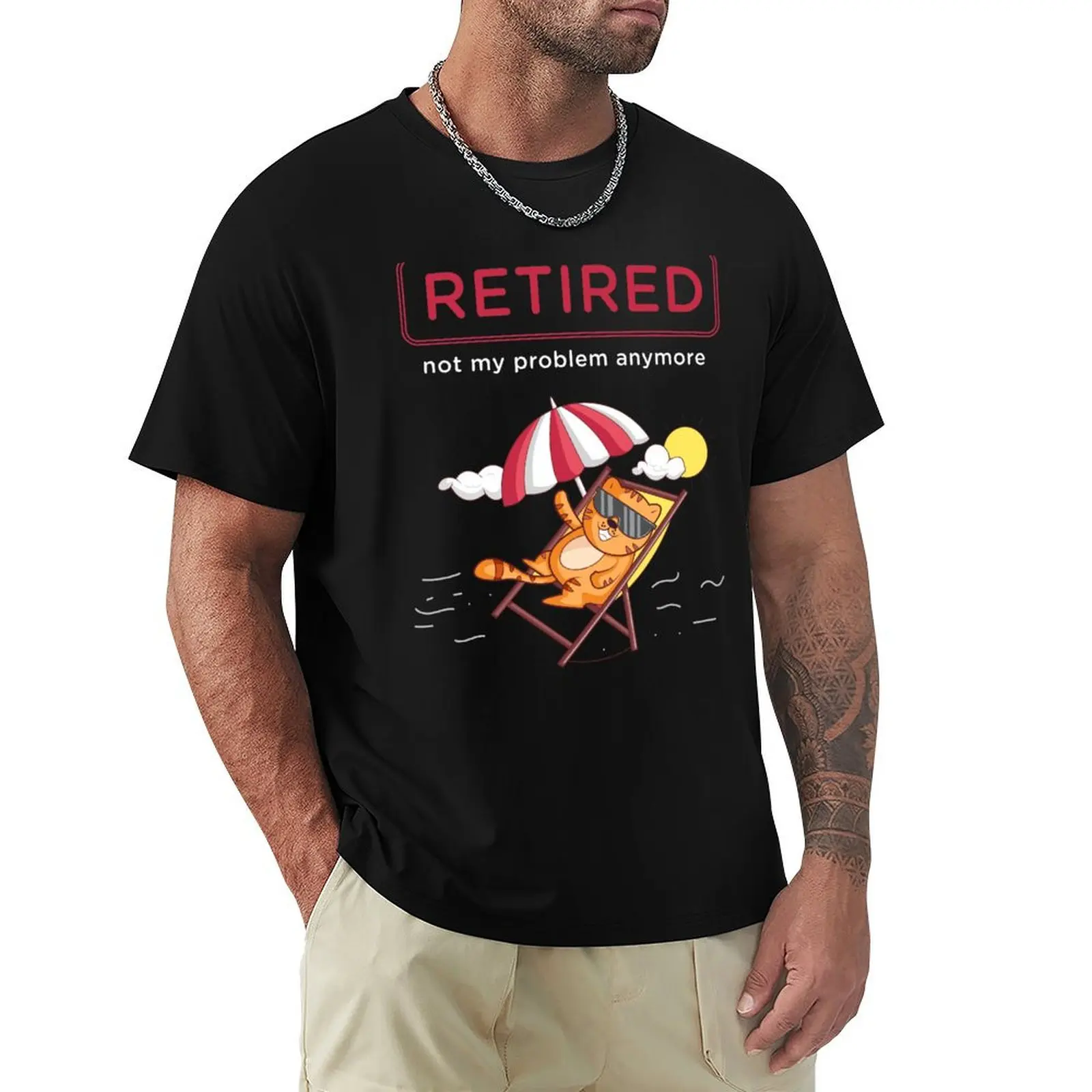 Funny Retirement Retired Cat T-Shirt Simple Casual Short Sleeve Tee