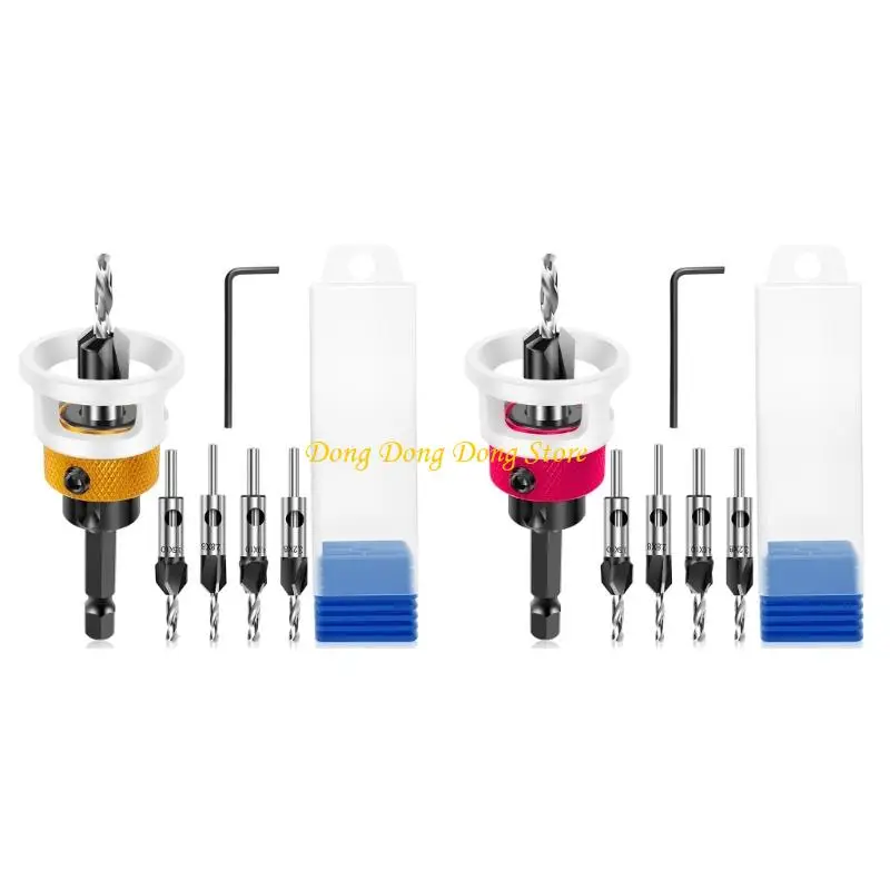 

4XBA Countersink Drill Bits Set with Depth Stop Woodworking Countersink Drill Bit