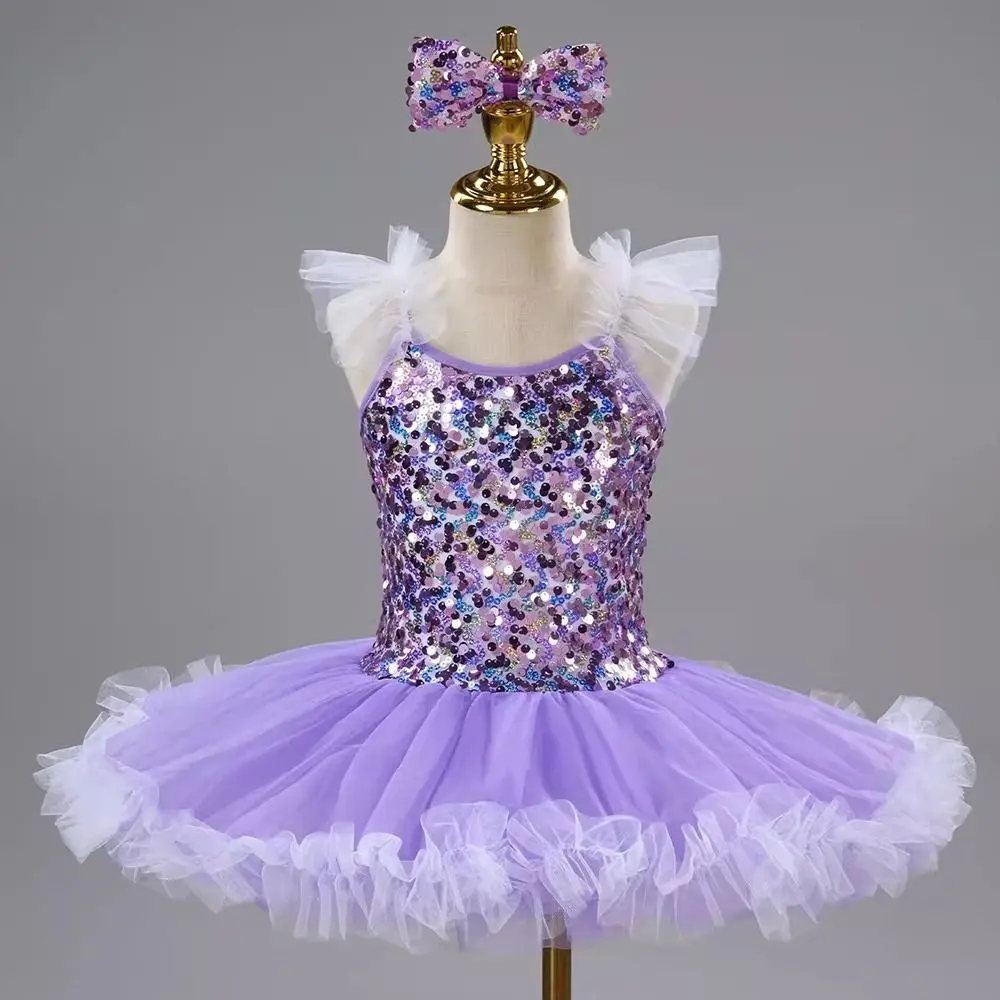 

Fashion Sequin Kids Ballet Dress Modern with Headwear Ballet Tutu Party Dress Puffy Dance Costumes Children