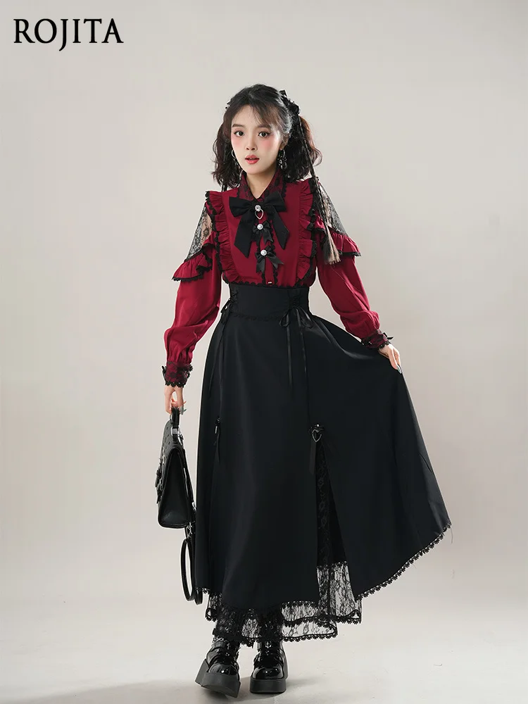 

Japanese Style Lace Off-the-shoulder Design Shirt Top and Long Skirt Two-piece Set Women's Spring Summer Skirt Sets