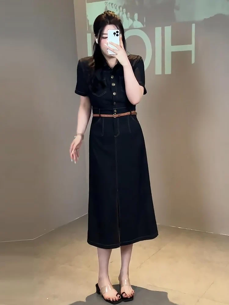 

Модная джинсовая одежда в стиле ретро Dr, большие размеры, женская одежда, утягивающая длинная юбка с высокой талией, корейская летняя новинка для поездок на работу