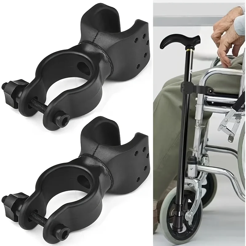 2pcs Wheelchair Cane Holder with Adjustable Cane Support, Walker Accessory, Anti-Loss, No Drilling Required, Easy Installation