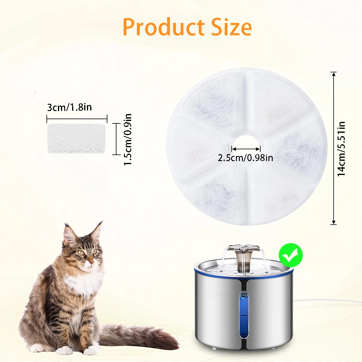 Cat Water Fountain Replacement Filter,6Pcs Filter Elements & 6Pcs Sponges,Suitable for Cat and Dog Water Fountain Accessories