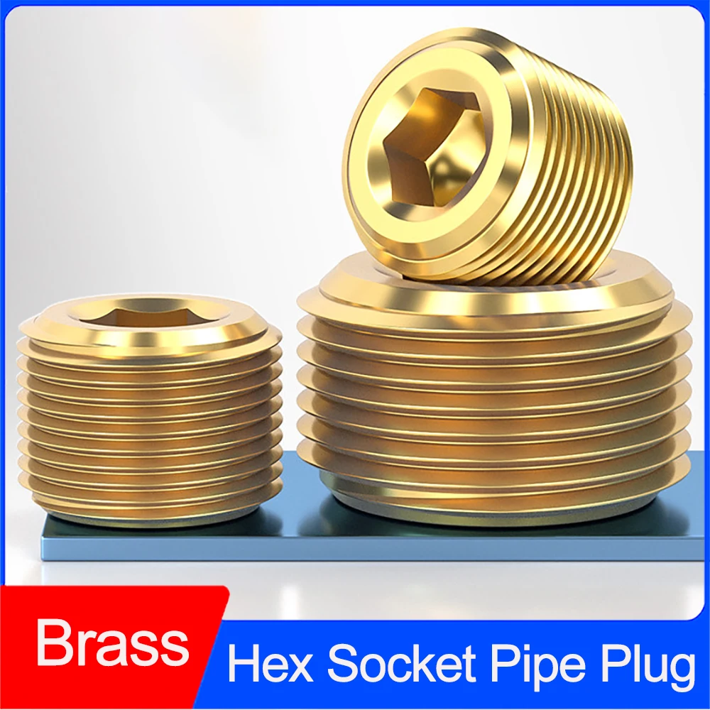 Male Thread Allen Head Pipe Stopper Brass Hex Socket Pipe Plug Metric/BSPP/BSPT/NPT M5 M6 M8-M22 1/16