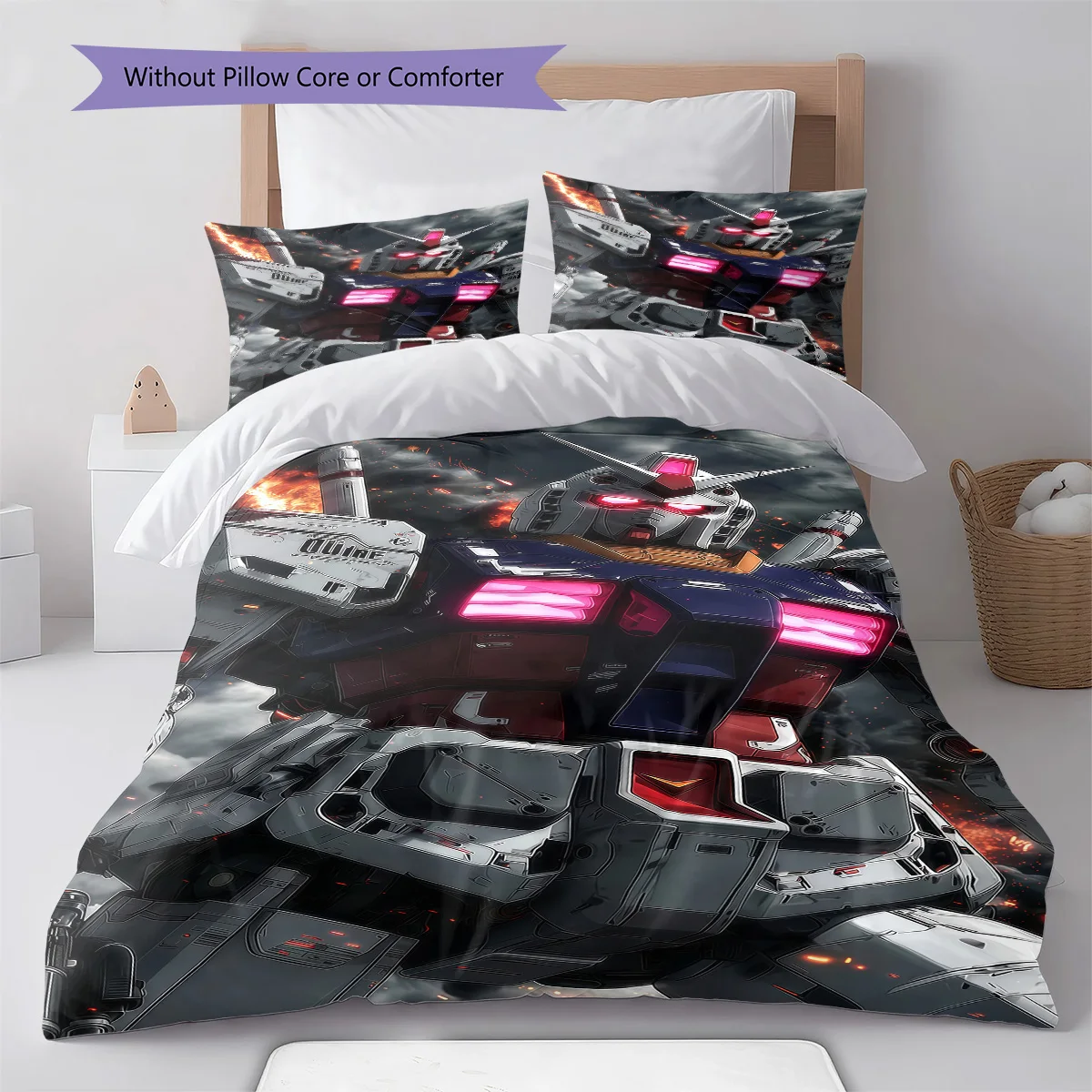 Gundam Chibi Big Eyes Mobile Suit Bedding Set Anime Duvet Cover Polyester Soft Bed Linen -QJY