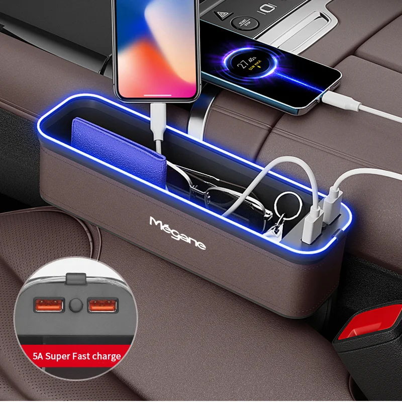 Car Interior LED 7-Color Atmosphere Light Sewn Chair Storage Box  For Renault Megane Auto Universal USB Storage Box Accessories