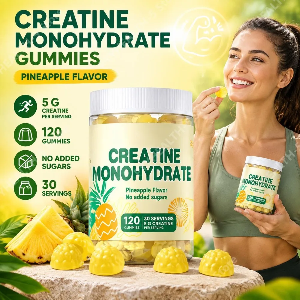 Creatine Monohydrate Gummies, 5g Per Serving No Added Sugars, Strength & Endurance Support for Workout 120 Gummies (30 Servings)