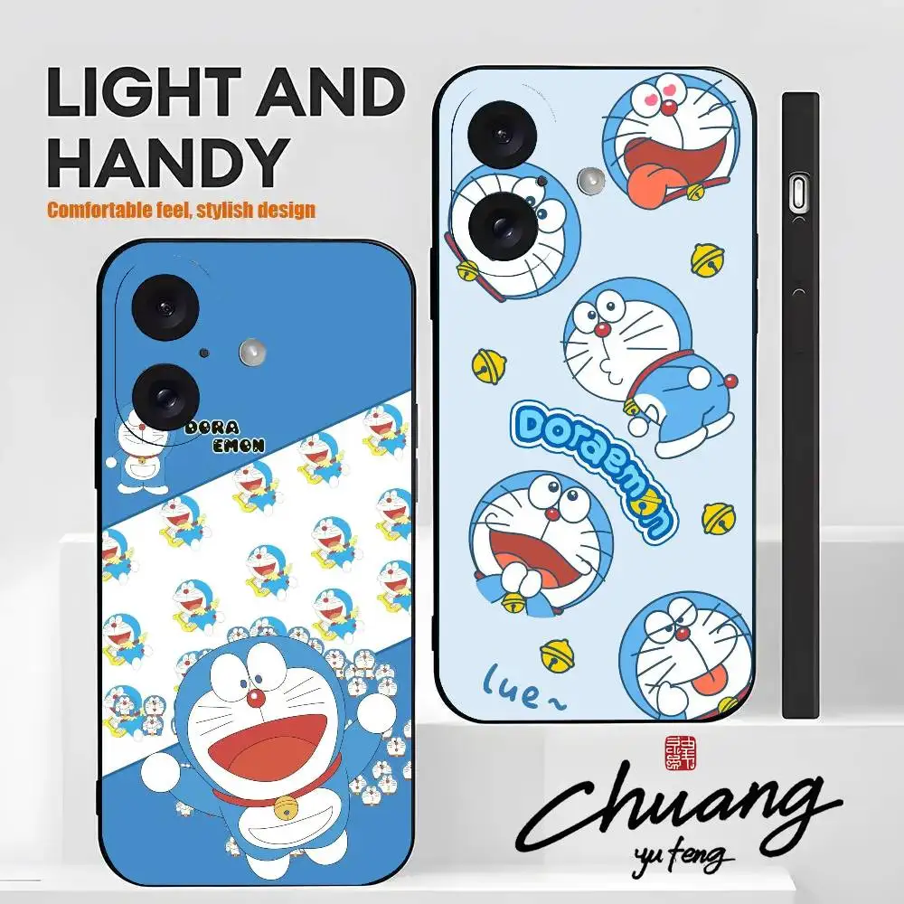 Funda para teléfono Cartoon D-Doraemons Elegante funda de TPU mate negra para 11-16. Antideslizante y resistente al desgaste