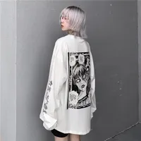 Early Autumn Long Sleeve Women's T-shirt Korean Harajuku Style Loose Casual Base Layer Print Dark Ins Trend White Top