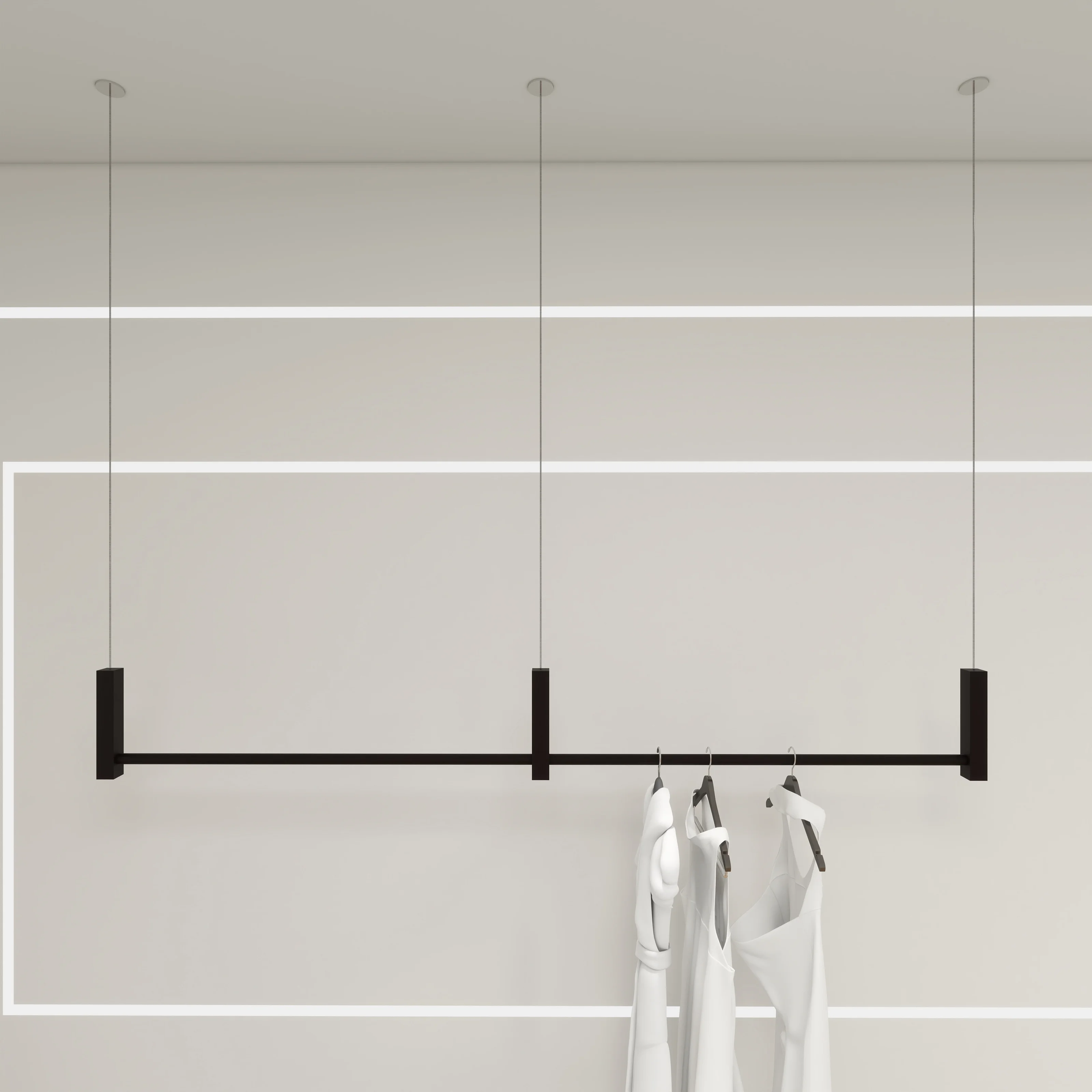 wedding dress rack, women's clothing store hanger, black wire rope, high and low adjustment, clothes rack, ceiling hanging