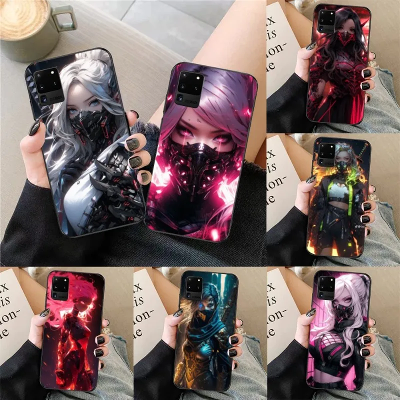 Worrier Girl Mobile Cell Phone Case for Samsung Galaxy S23 S22 S21 S10 S9 S8 Plus Ultra Black Soft Phone Cover Funda