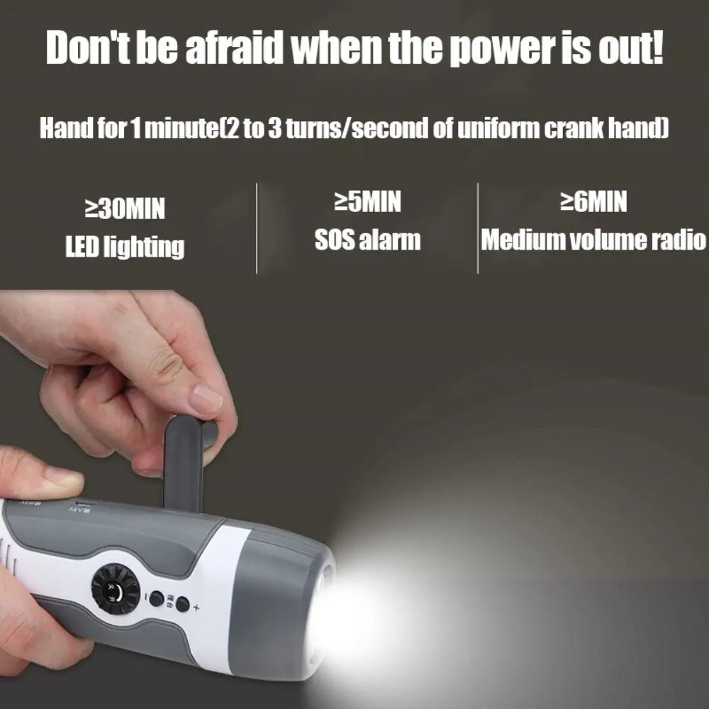 

Hand-held Hand-cranking Generation Multifunctional Flashlight USB Portable FM Radio LED Lights ABS Emergency Alarm Camp