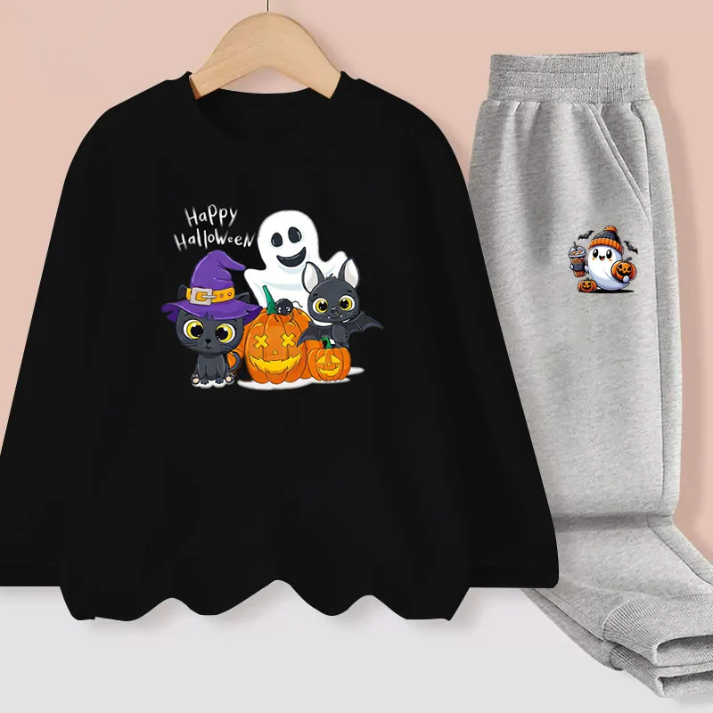 Halloween Kürbis Kleidung Set für Kinder Langarm T-shirt Hosen Jungen Mädchen Cartoon Outfit 2-teilige Sets 3-14T