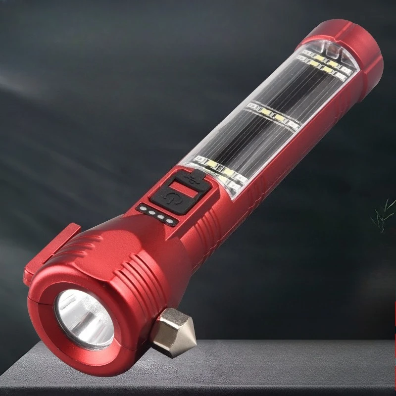 

1 шт., сильный свет, уличный многофункциональный солнечный энергетический автомобильный пожарный аварийный молоток и аварийный молоток, фонарик