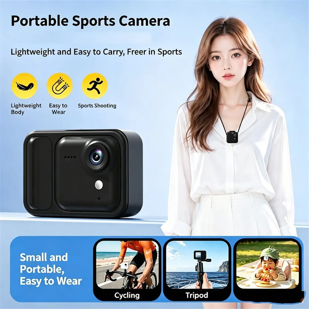 giftnew Detachable Mini Action Camera 4K HD Portable Thumb Cam Sports Cam for Cycling Recording Vlog with 32G Memory Card White
