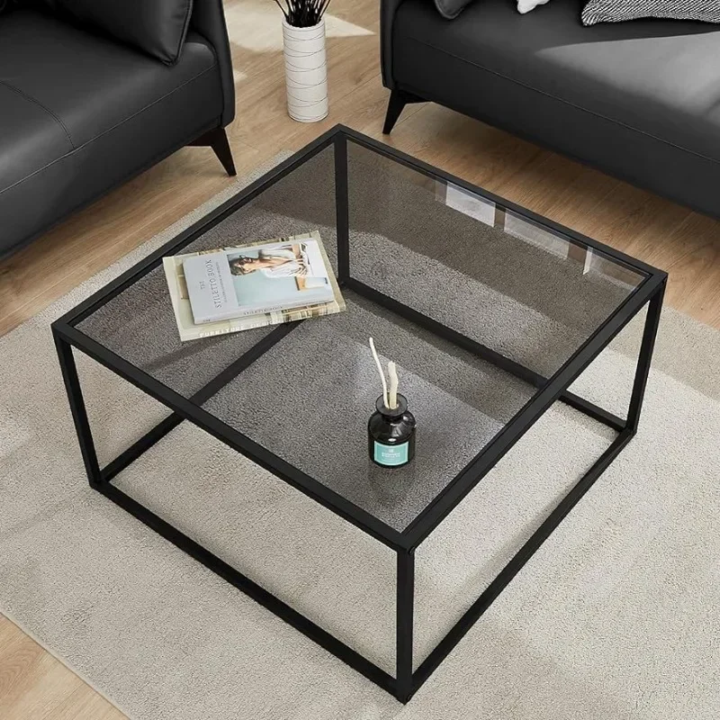 Glass Coffee Table, Small Modern Coffee Table Square Simple Center Tables for Living Room