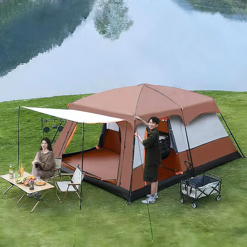 Two bedrooms and one living room big tent outdoor folding portable camping thickened rain windproof waterproof
