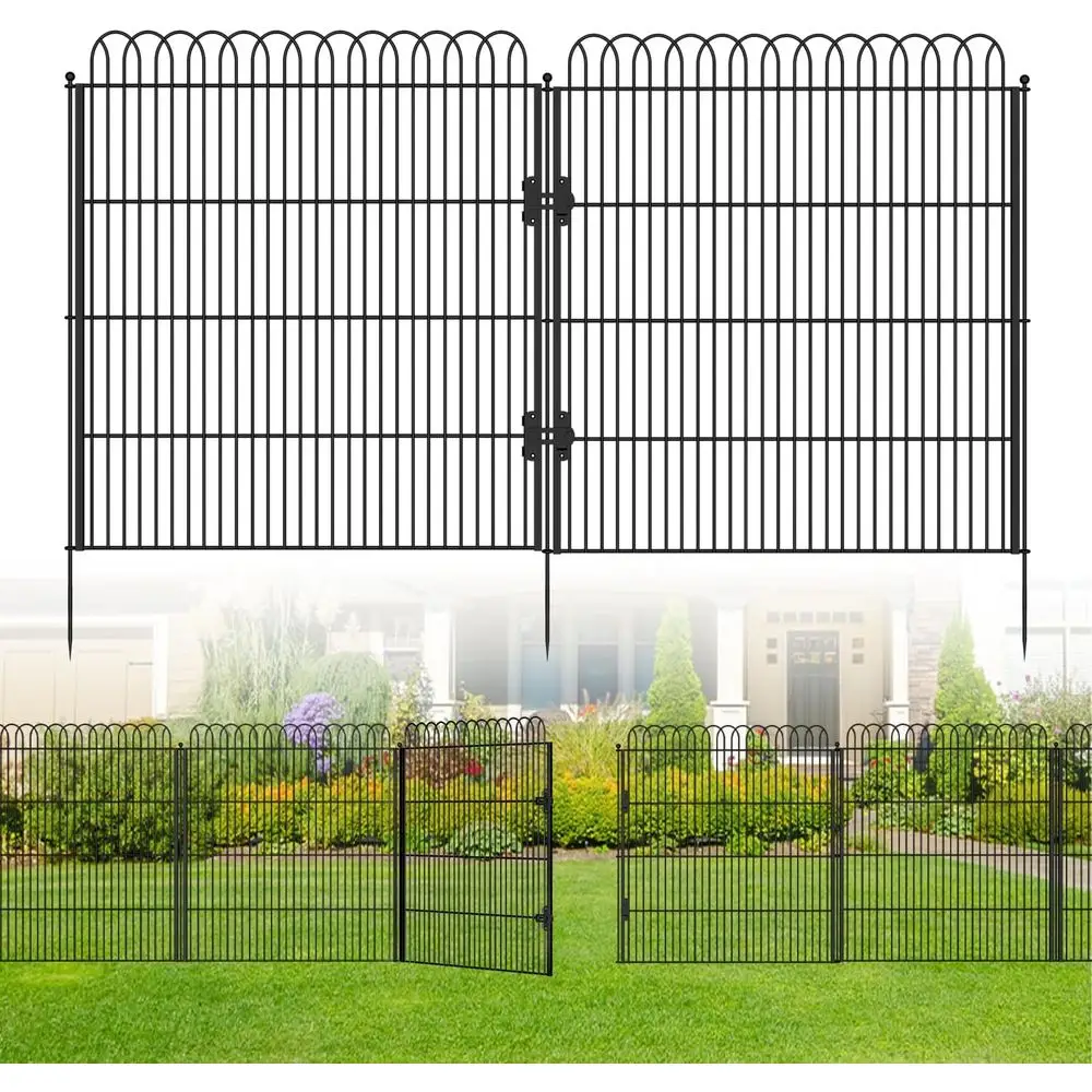 10 Panels No Dig Tall Decorative Garden Fence with Double Lock, 40 in(H) X 24 ft(L) Animal Barrier Fencing Outdoor for Yard,Rust