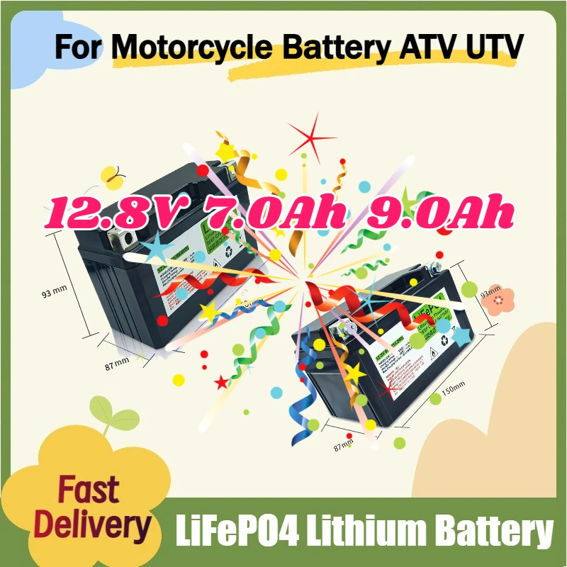 

12.8V 7.0Ah 9.0Ah LiFePO4 Scooter Starter Lithium Battery For Motorcycle Battery ATV UTV 300A-400A with BMS Voltage Protection